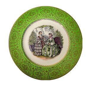 Imperial Salem China Co, 23 Kt Gold Service Plate Lime Green 2 Ladies Decorative